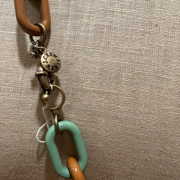 J.Crew Turquoise and Tan 32 Inch Link Necklace with Clear Crystals - Picture 3 of 5